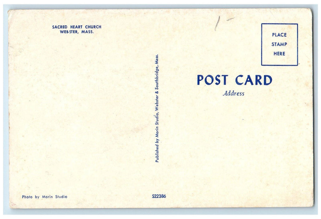 c1950's Sacred Heart Church Webster Massachusetts MA Vintage Unposted Postcard