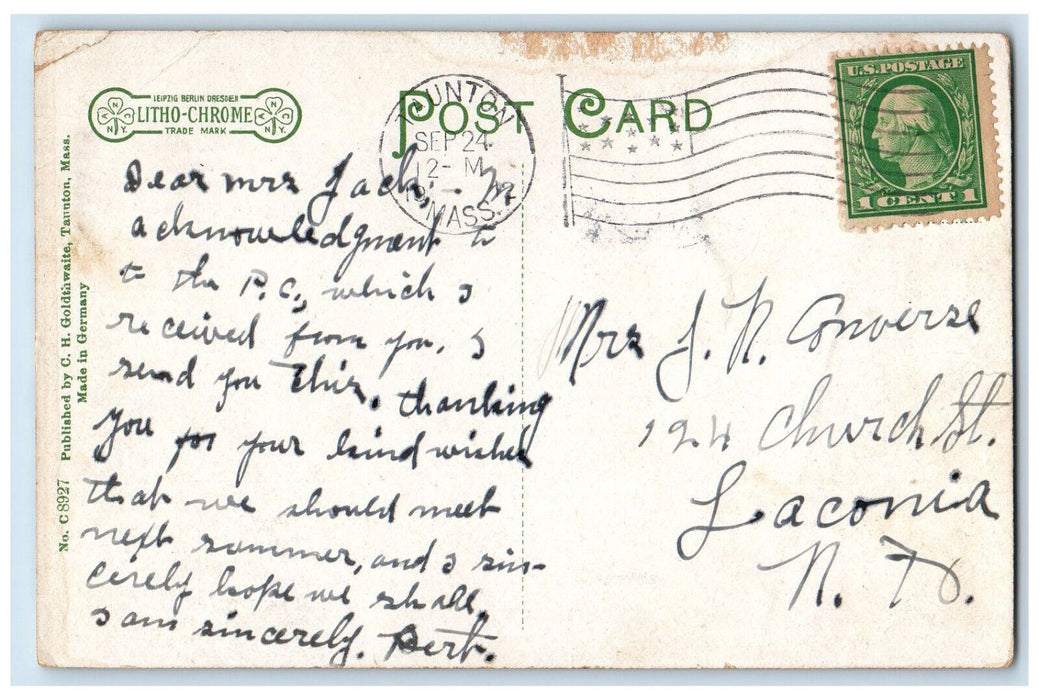 1912 Horse Car St Mary's Church Taunton Massachusetts MA Antique Posted Postcard