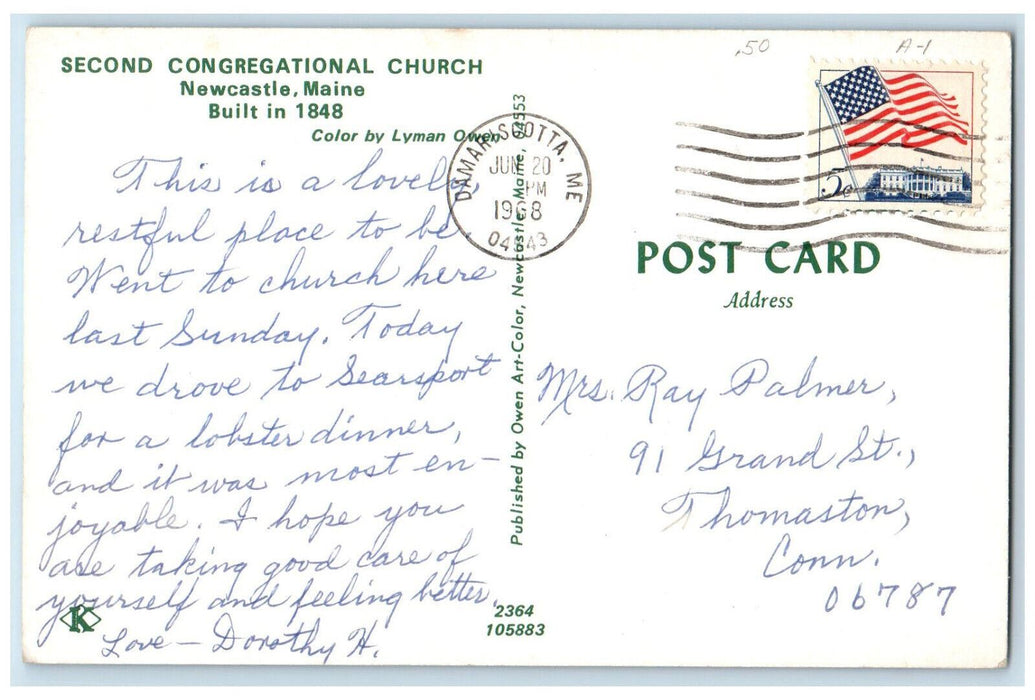 1968 Second Congregational Church, Newcastle Maine ME Vintage Postcard