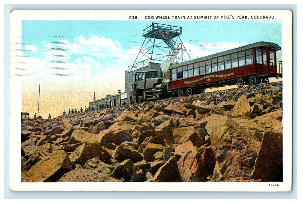 1929 Cog Wheel Train at Summit of Pikes Peak Colorado CO Postcard