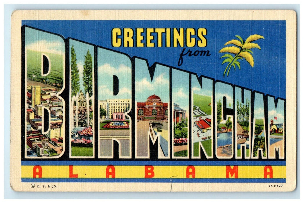 1939 View of Places, Greetings from Birmingham Alabama AL, Posted Postcard