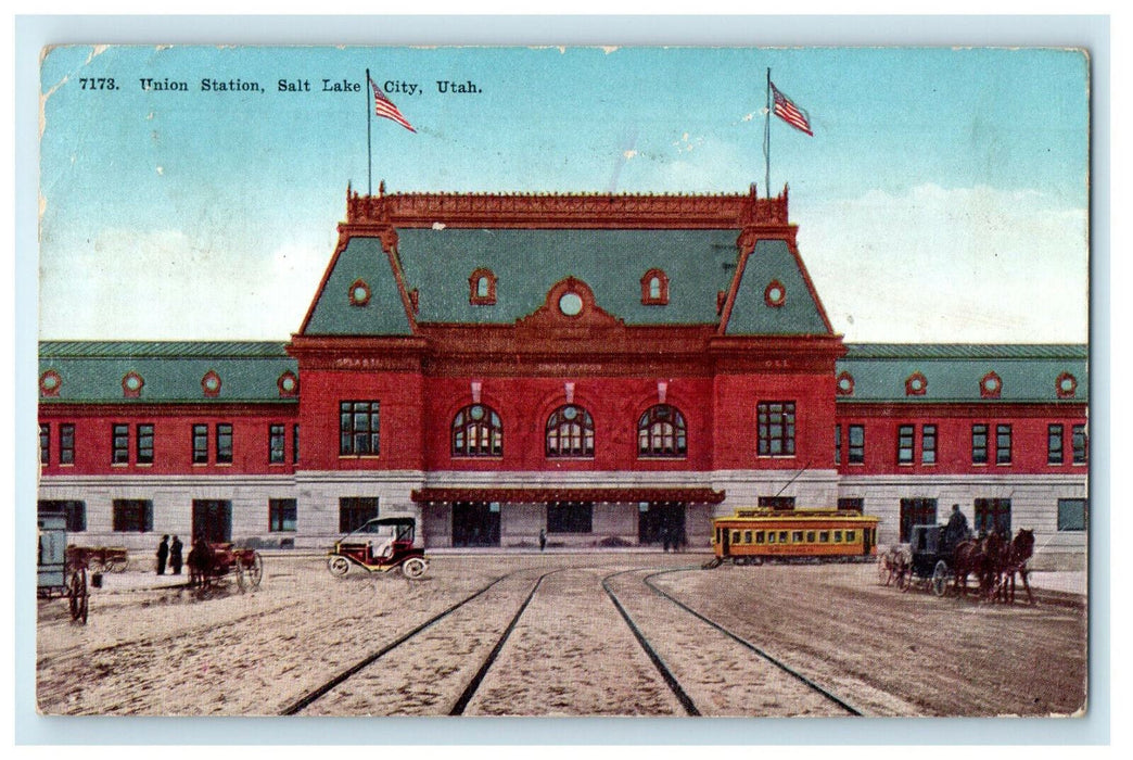 1912 Train Locomotive Union Station Salt Lake City Utah UT Unposted RPO Postcard