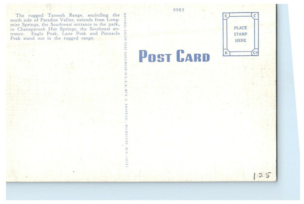 c1940's Tatoosh Range From Paradise Valley Rainier National Park WA Postcard