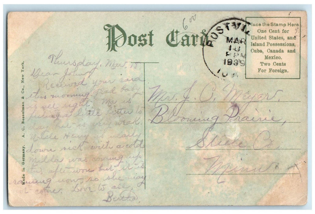 1909 St. Paul's German Lutheran Church, Postville Iowa IA Antique Postcard