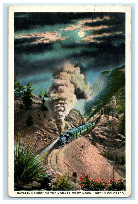 1923 Traveling Through Mountains By Moonlight Colorado CO Posted Postcard