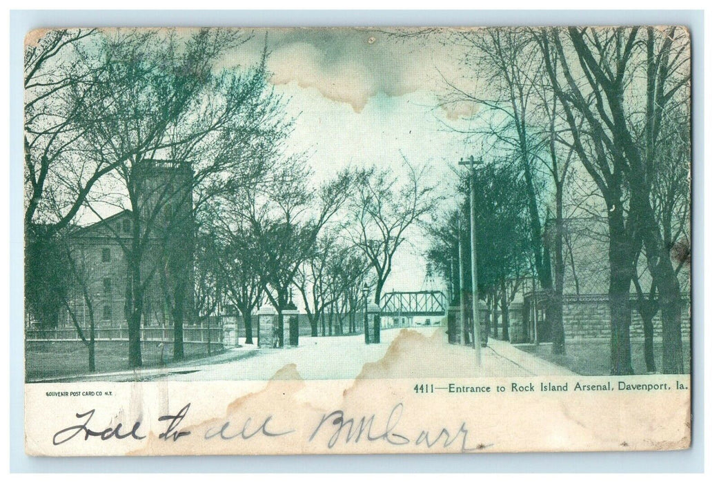 1909 Entrance To Rock Island Arsenal Davenport Louisiana LA Antique Postcard