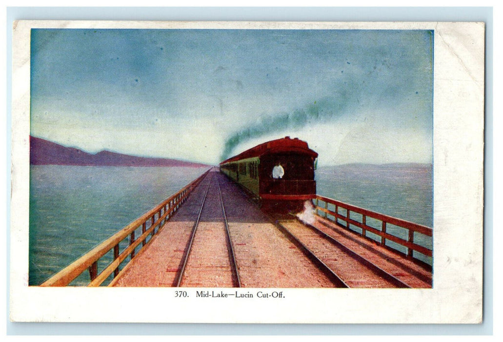 c1930s Salt Lake Utah UT Midlake Lucin Cut Off Bridge Locomotive Train Postcard