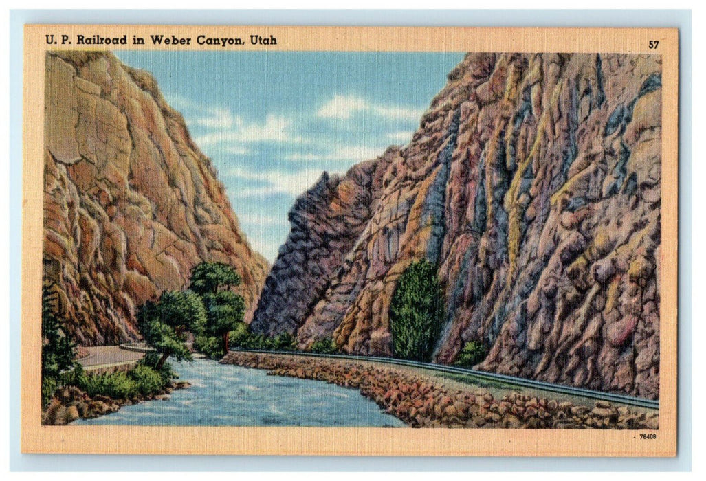 c1930s U.P. Railroad in Weber Canyon Utah UT Unposted Postcard