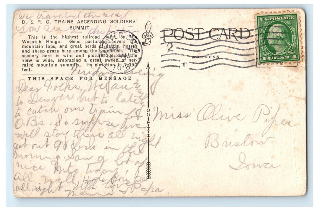 1916 Denver & Rio Grande Trains Ascending in Soldier's Summit Utah UT Postcard