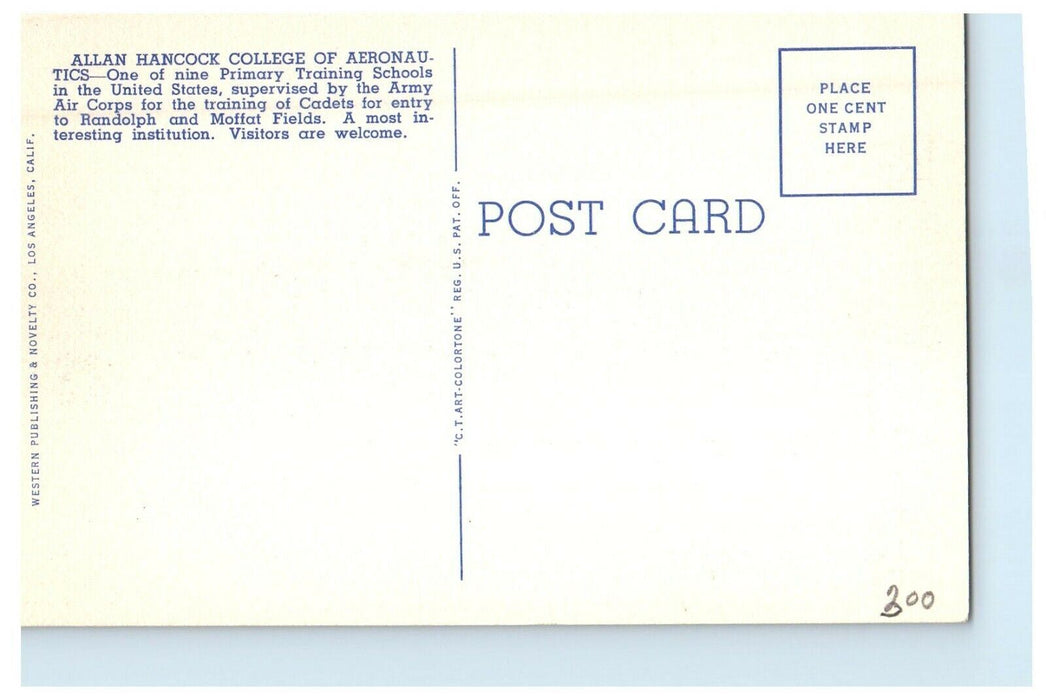 c1940's Allan Hancock College Aeronautics Santa Maria California CA Postcard