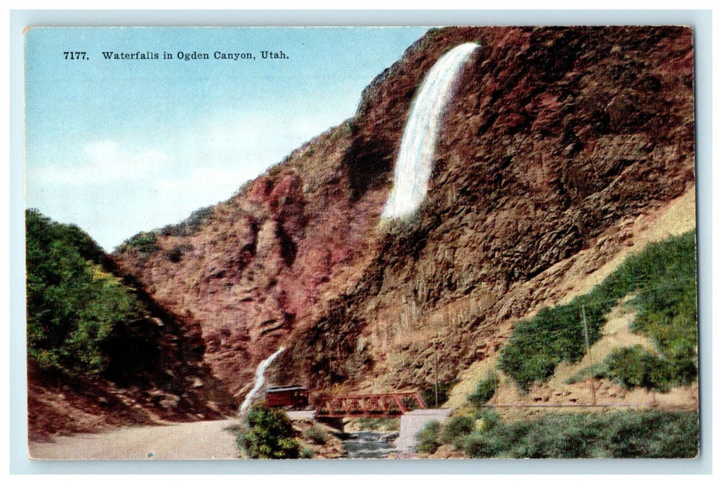 Mountain Scene, Waterfalls in Ogden Canyon Utah UT Unposted Postcard