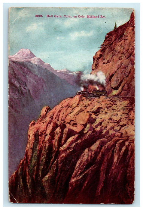 1909 Hell Gate, Colorado Train Moving in Colorado Midland Railway CO Postcard