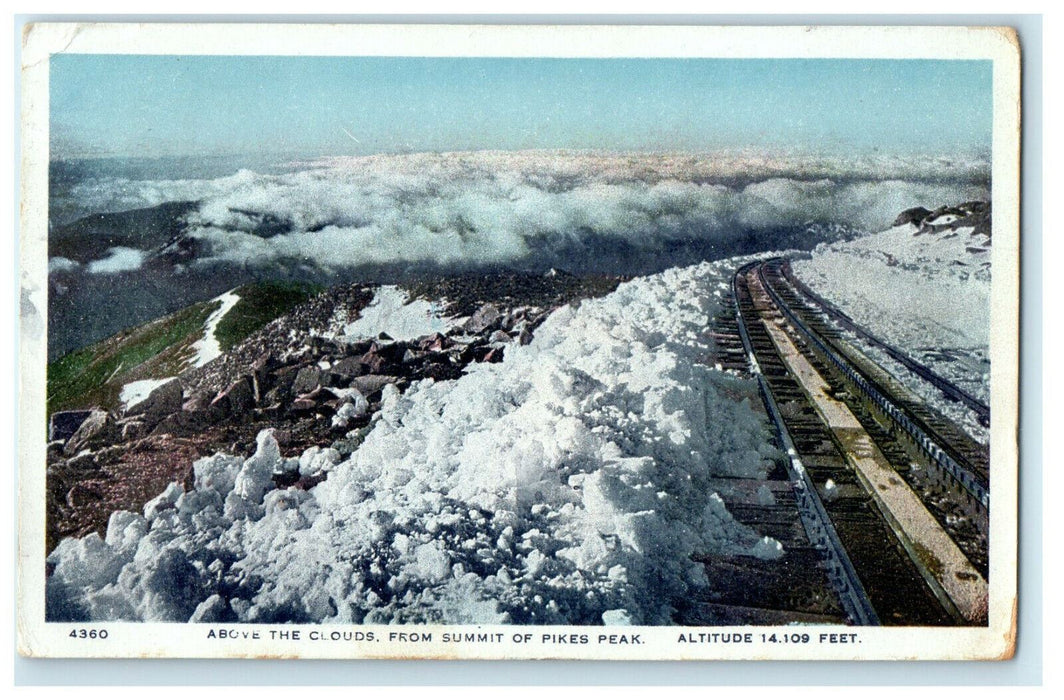 1920 Above the Clouds from Summit of Pikes Peak Colorado CO Posted Postcard
