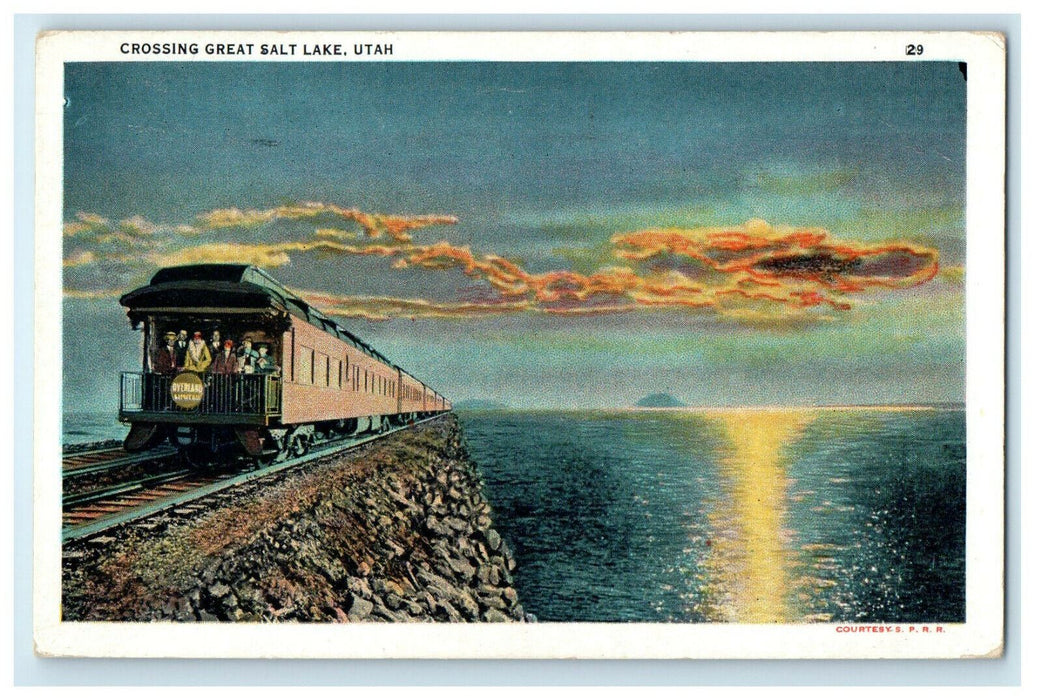 1934 Train Crossing Great Salt Lake Utah UT using Lucin Cut Off Bridge Postcard