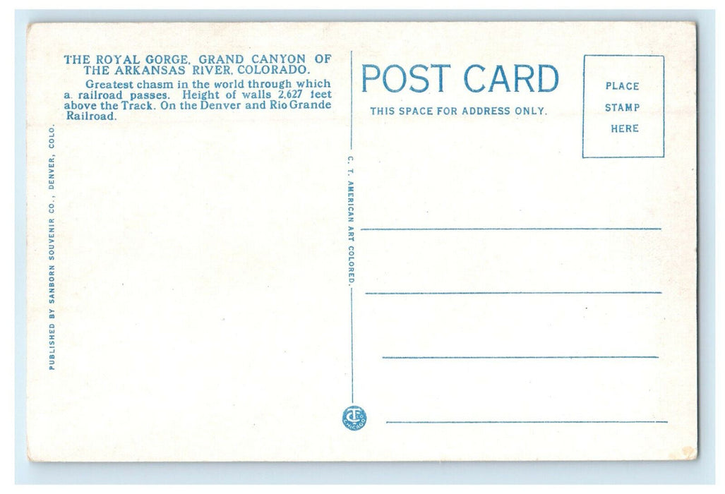 c1930s Grand Canon of the Arkansas River Colorado CO Unposted Postcard