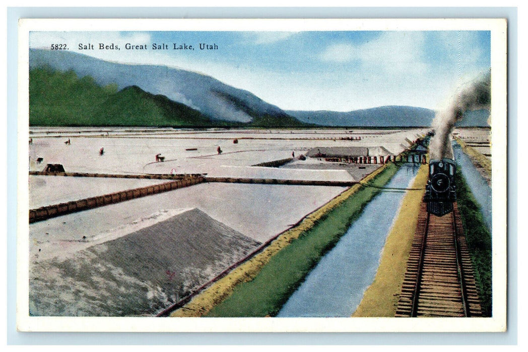 c1910s Train Locomotive, Salt Beds, Great Salt Lake, Utah UT Unposted Postcard