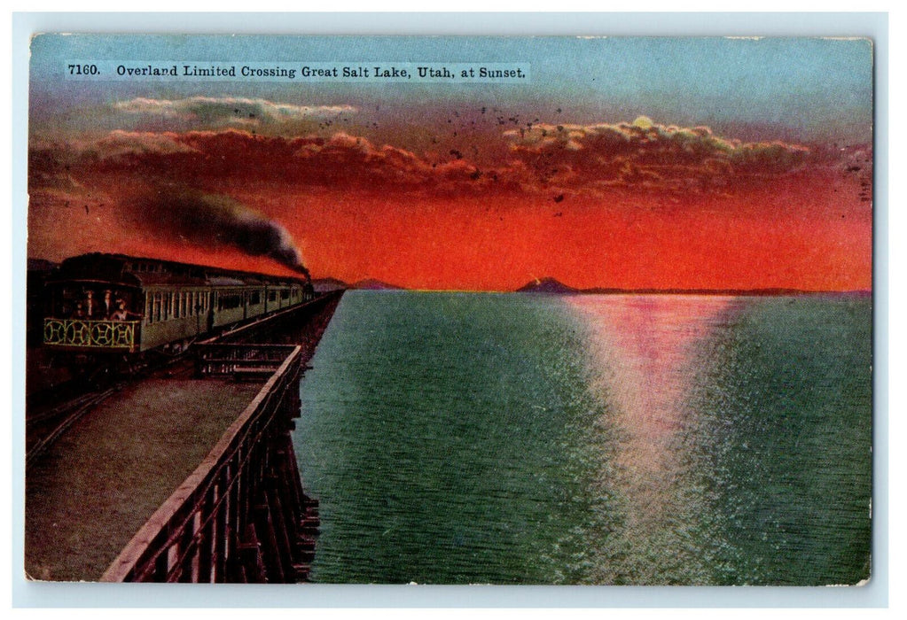 1910 Sunset Train Locomotive in Ogden-Lucin Cut-Off Utah UT Posted Postcard