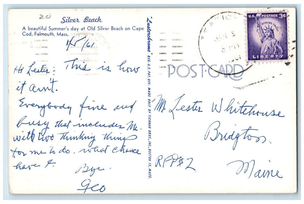 1961 Silver Beach Old Siver Beach On Cape Cod Falmouth Massachusetts MA Postcard