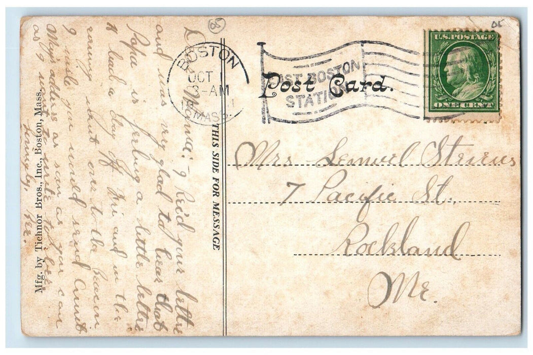 1911 Boston Light House Moon View Boston Harbor Massachusetts MA Postcard