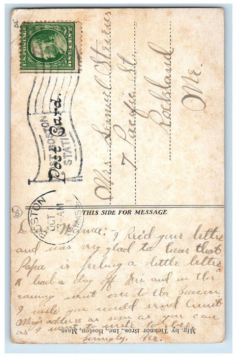 1911 Boston Light House Moon View Boston Harbor Massachusetts MA Postcard