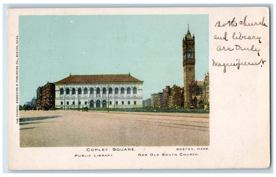 c1905 Copley Square Public Library New Old South Church Boston MA Postcard