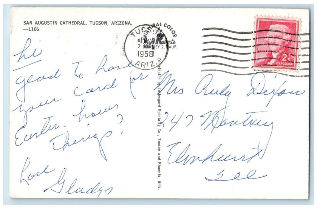 1958 San Agustin Cathedral Tucson Arizona AZ Vintage Posted Postcard