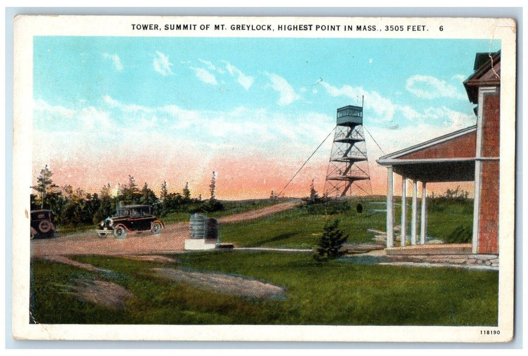 1929 Tower Summit Of Mt. Greylock Highest Point In Massachusetts MA Postcard