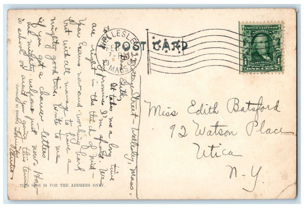 1909 College Hall Building Wellesley Massachusetts MA Posted Antique Postcard