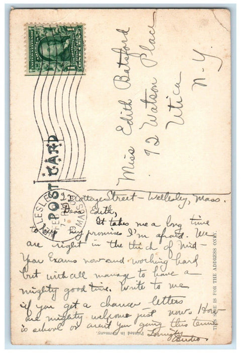 1909 College Hall Building Wellesley Massachusetts MA Posted Antique Postcard