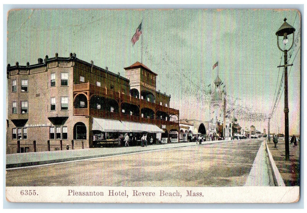 1910 Pleasanton Hotel Street View Revere Beach Massachusetts MA Vintage Postcard