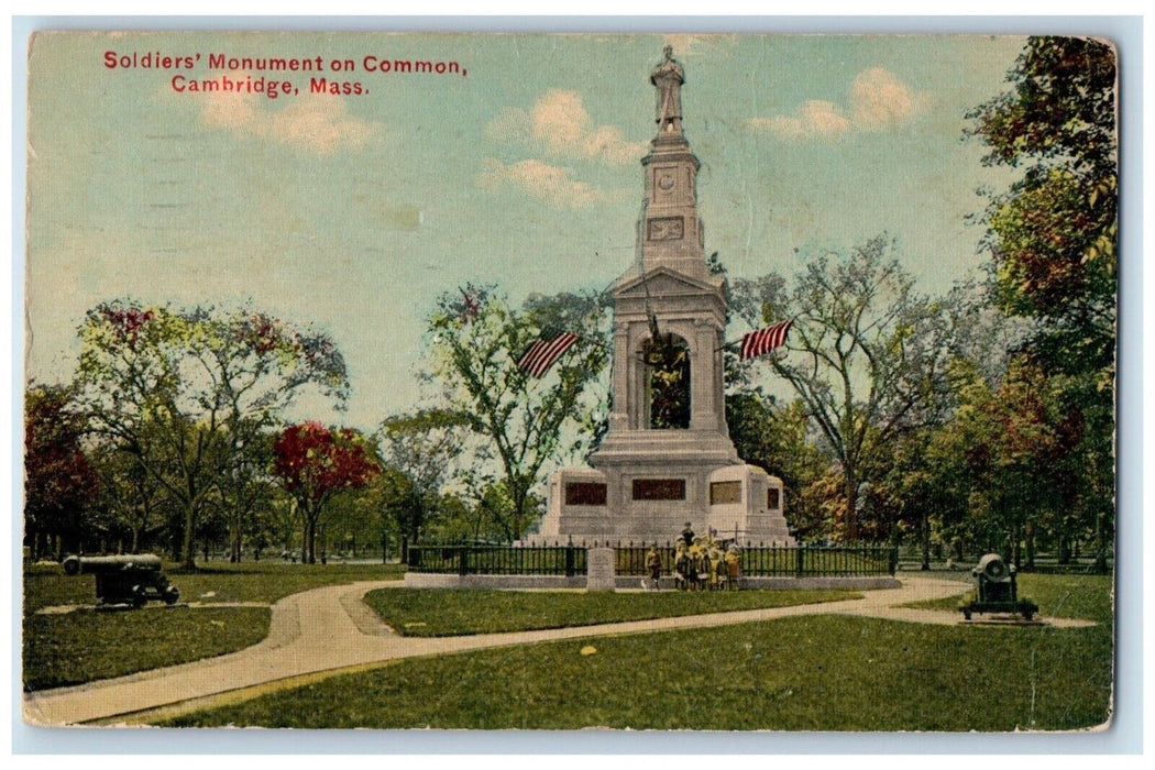1910 Soldier's Monument On Common Cambridge Massachusetts MA Antique Postcard