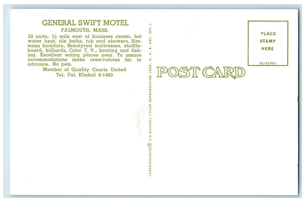 General Swift Motel Falmouth Massachusetts MA Split View Vintage Postcard
