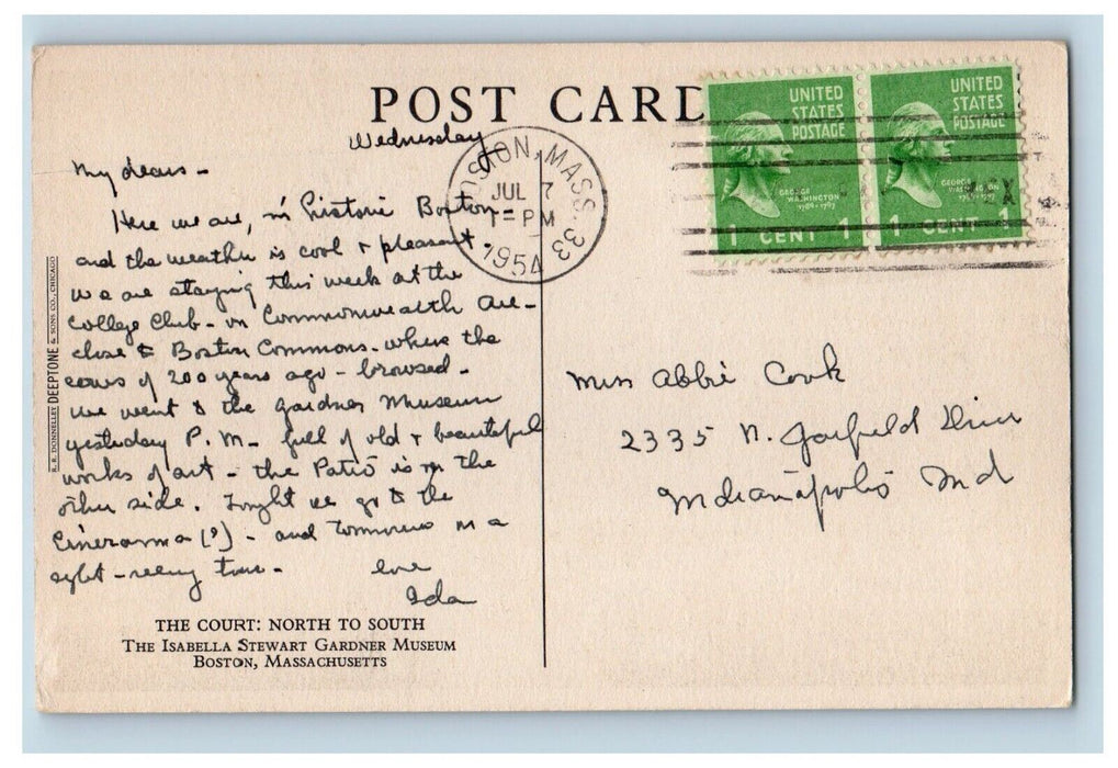 1954 Interior Isabella Stewart Gardner Museum Boston Massachusetts MA  Postcard