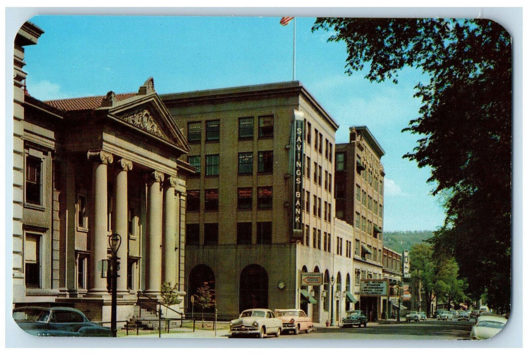 c1950's Exchange Street, Binghamton Savings Bank and Public Library NY Postcard