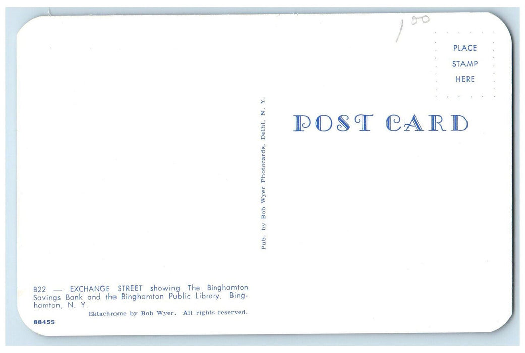 c1950's Exchange Street, Binghamton Savings Bank and Public Library NY Postcard
