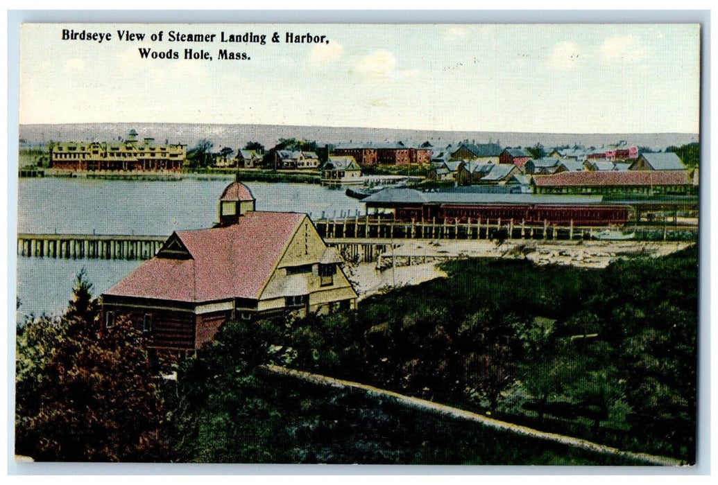 Bird's Eye View Of Steamer Landing & Harbor Woods Hole Massachusetts MA Postcard