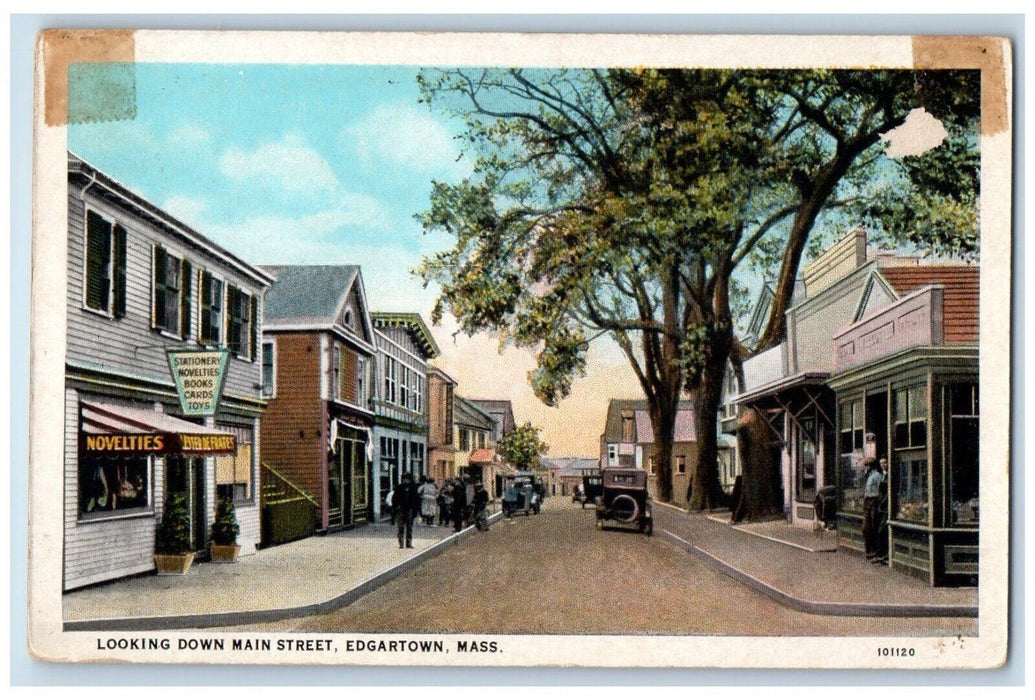 Looking Down Main Street Novelties Store Car Edgartown Massachusetts MA Postcard