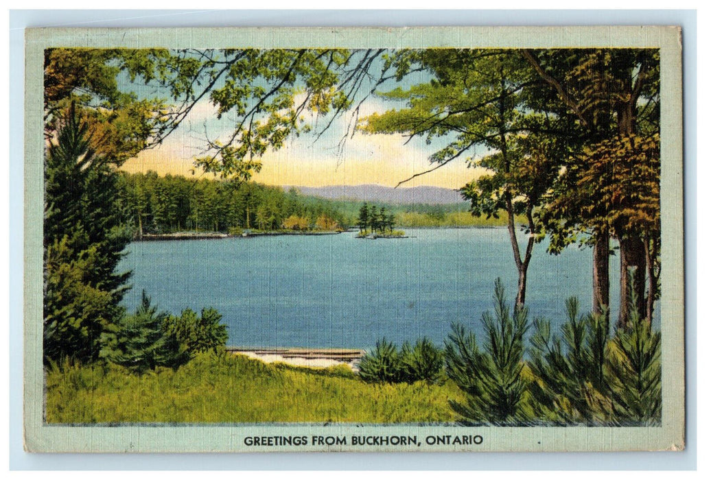 c1940s River Scene, Greetings from Buckhorn Ontario Canada Postcard