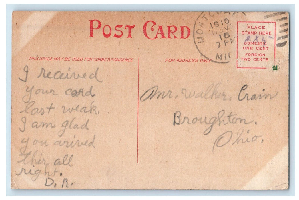 1910 Court Square, Bryan Ohio OH Montgomery MI Posted Antique Postcard