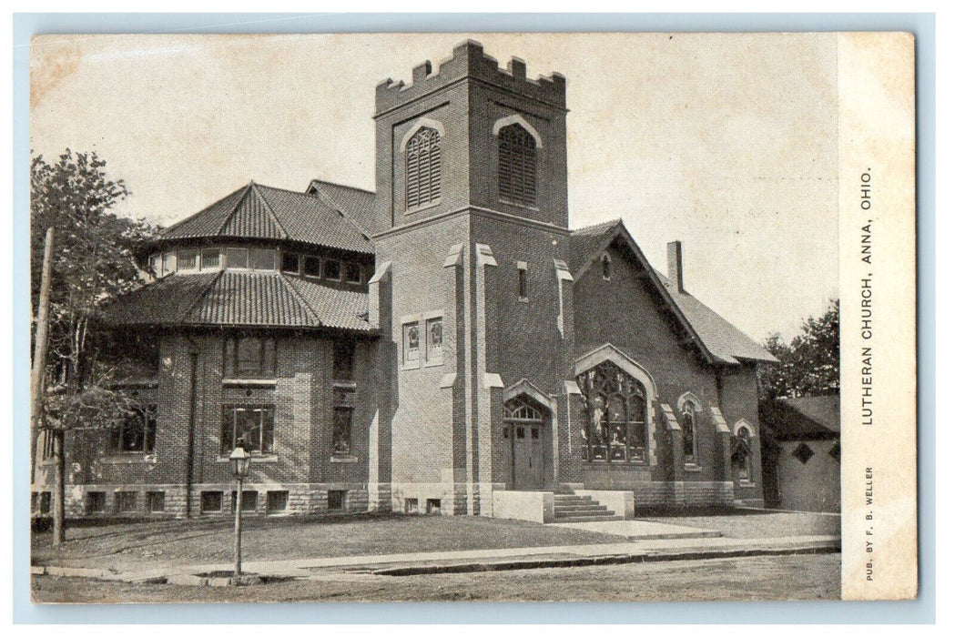 1910 Lutheran Church, Anna Ohio OH Unposted Antique FB Weller Postcard