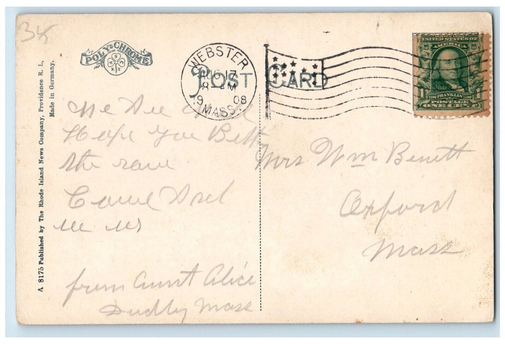 1908 Street View Beacon Park Lake Webster Massachusetts MA Antique Postcard