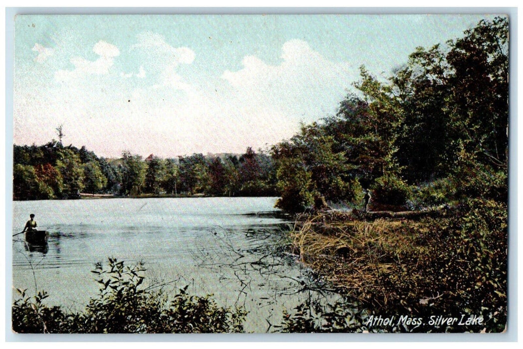 c1910's View Of Silver Lake Canoeing Athol Massachusetts MA Antique Postcard