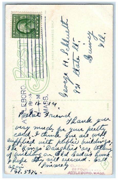 1914 D. A. R. Memorial Monument Attleboro Massachusetts MA Antique Postcard