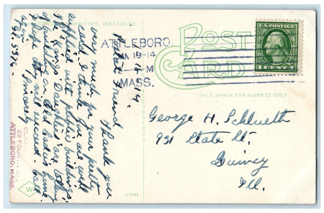 1914 D. A. R. Memorial Monument Attleboro Massachusetts MA Antique Postcard