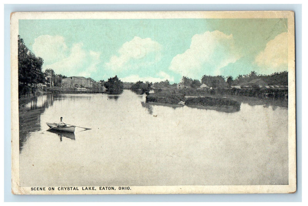 c1920s Boat Scene on Crystal Lake Eaton Ohio OH Unposted Postcard