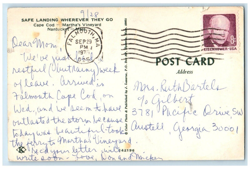 Safe Landing Seagulls Martha's Vineyard Nantucket Massachusetts MA Postcard