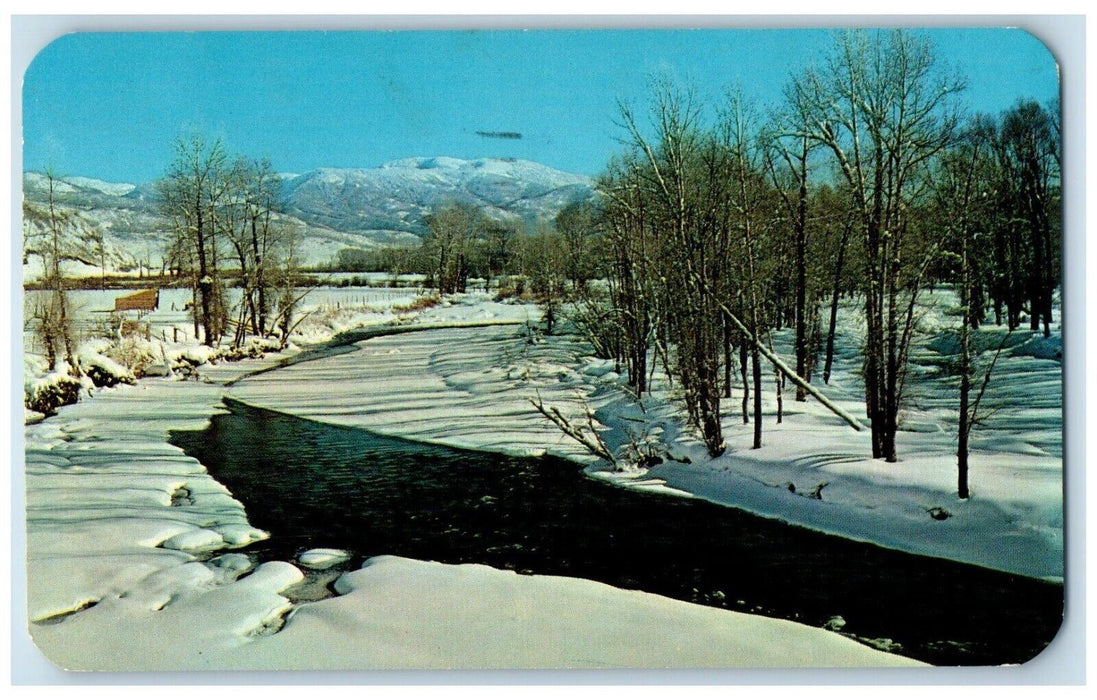 1962 Winter Scene On Yampa River Hwy Near Steamboat Springs Colorado CO Postcard