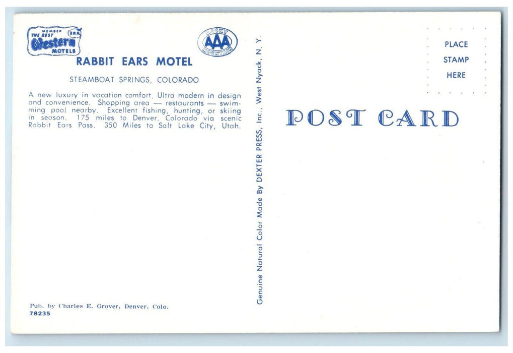 c1950's Rabbit Ears Motel Roadside Steamboat Springs Colorado CO Postcard