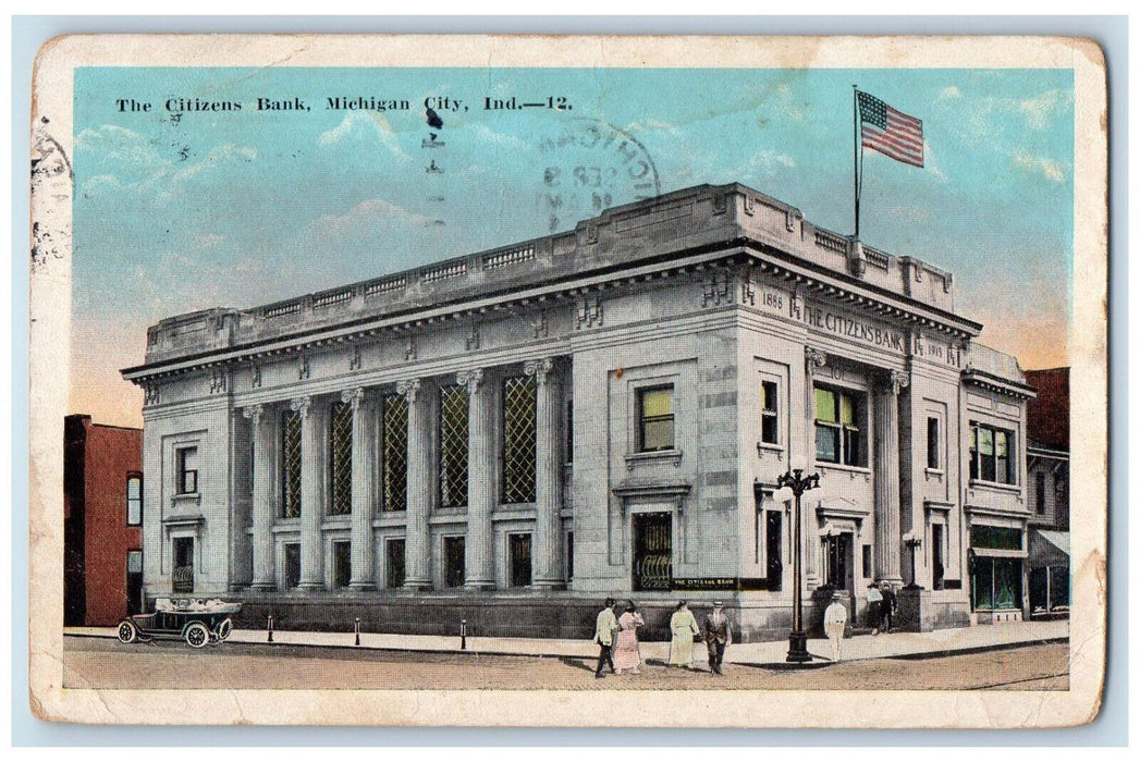 1924 The Citizens Bank, Michigan City Indiana IN Vintage Posted Postcard