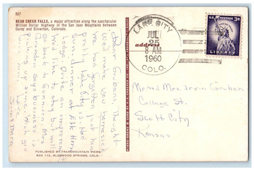 Bear Creek Falls Million Dollar Hwy Bus San Juan Mountains Silverton CO Postcard